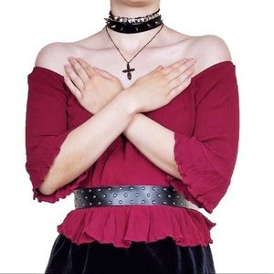 Fuchsia Pink Blouse XS Fairy Scoop Neck Flowy Red